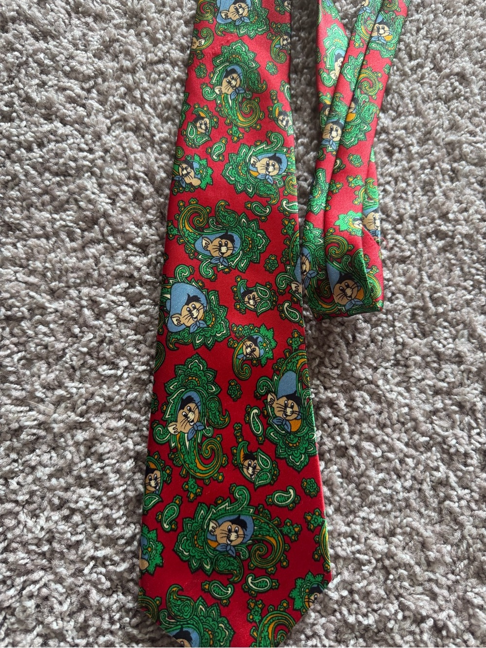 Red Paisley Cartoon Character Silk Tie